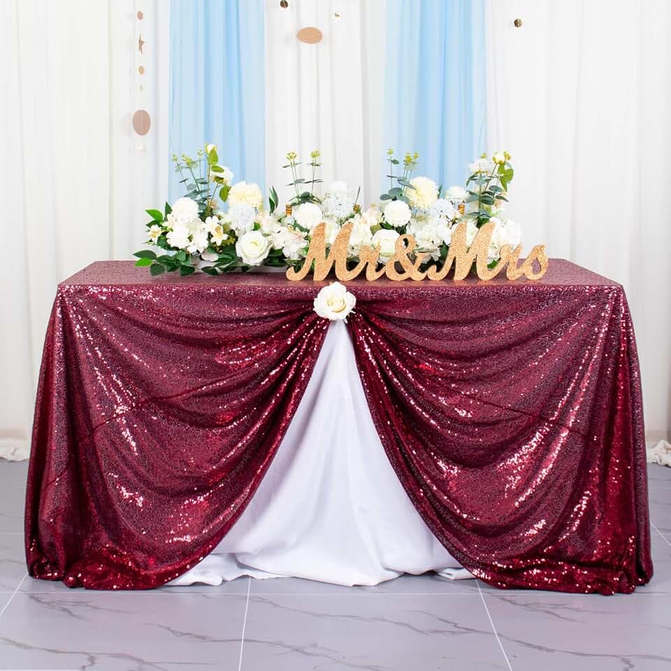 AMZLOKAE Burgundy Sequin Tablecloth Rectangle 90x132-Inch Sparkle Tablecoth 6FT Glitter Tablecloth for Parties Dining Tablecloth Sequin Table Overlay Thanksgiving Table Decor