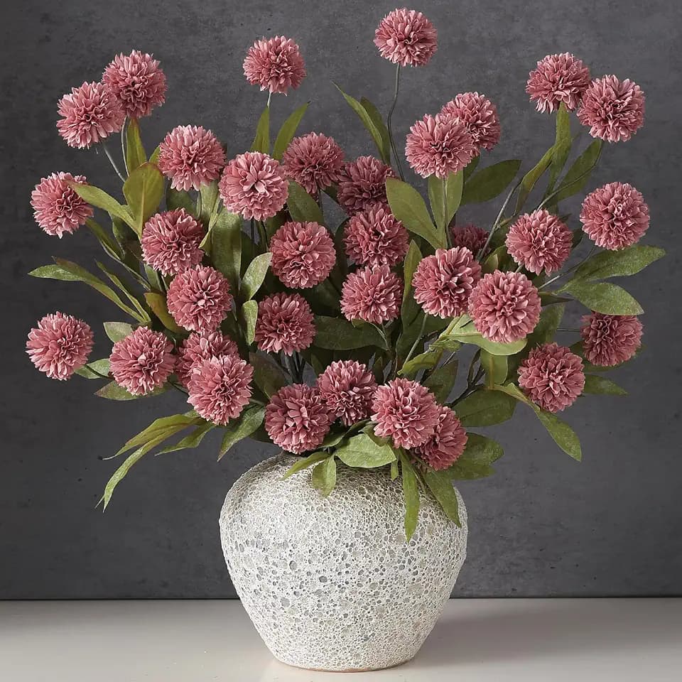 12 Pcs 27"Artificial Pompon Mum Silk Flower Stems for Vase (Warm Pink)