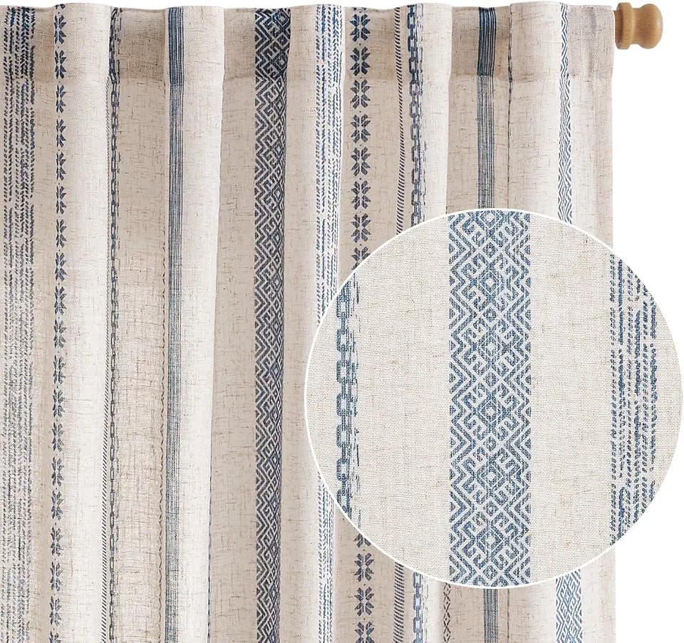 jinchan Boho Linen Light Filtering Curtains 84 Inches Long 2 Panels