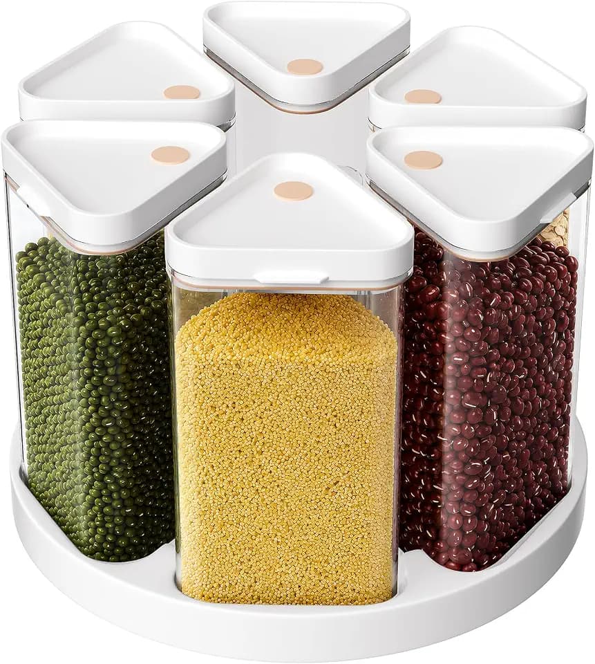 6-Grid Rotating Grain Storage Bins & Pantry Food Organizer