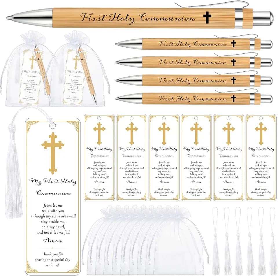 Spakon 25 Sets Baptism Favors for Guests First Communion Bamboo Pens