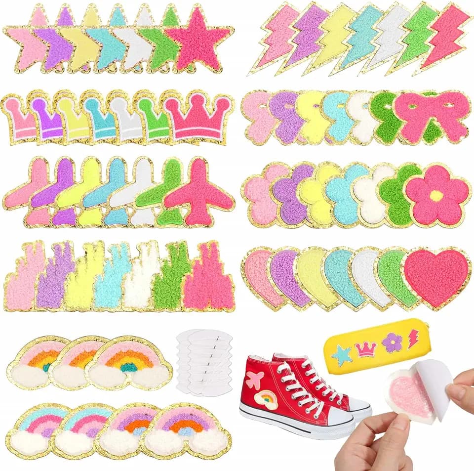 63Pcs Self-Adhesive Chenille Patches, Preppy Stick On Fuzzy Stickers