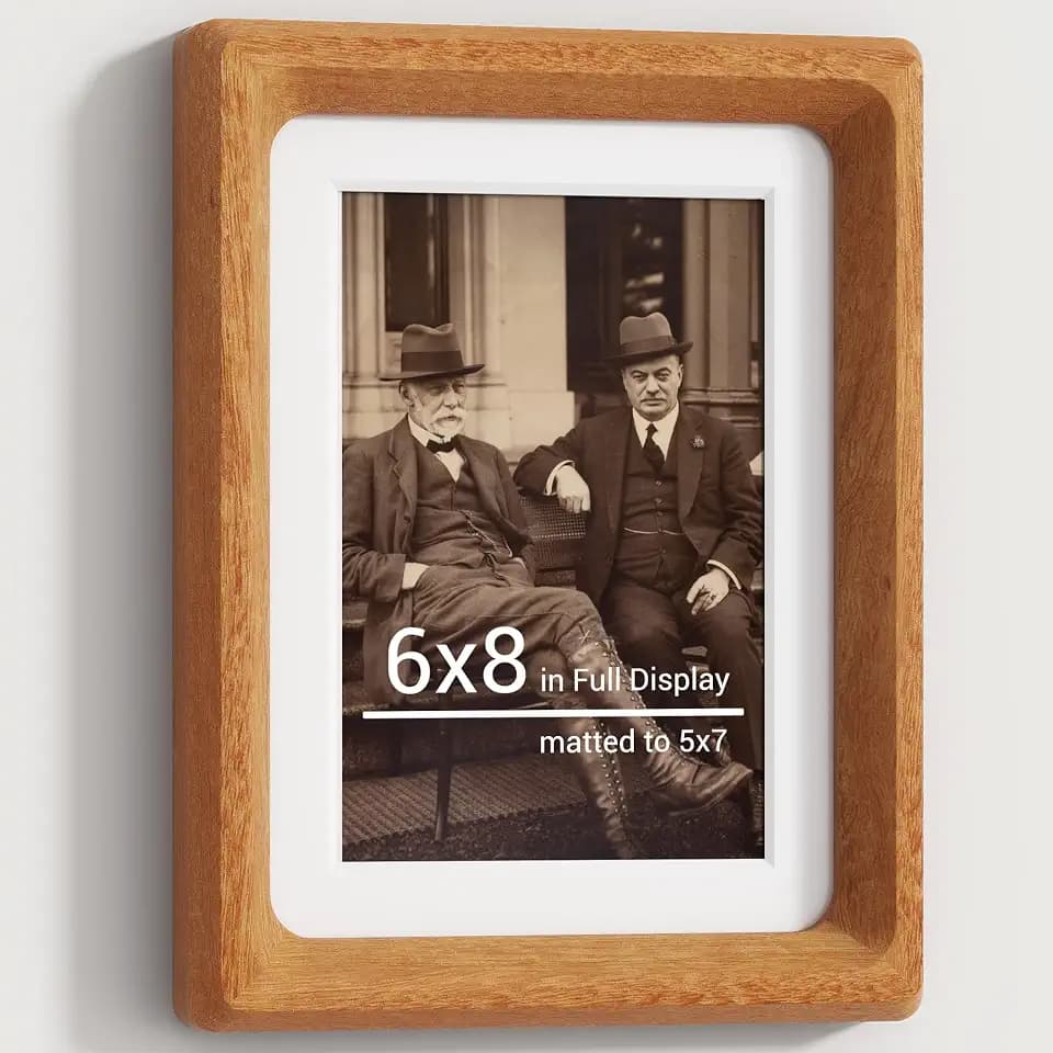 Heimlove 6x8 Picture Frames Natural Teak,Original Wood Hand Make Crafted Photo Frame with Mat to 5x7 Graduation Picture Display,Family Picture,Wedding Picture Tabletop & Wall Decoration