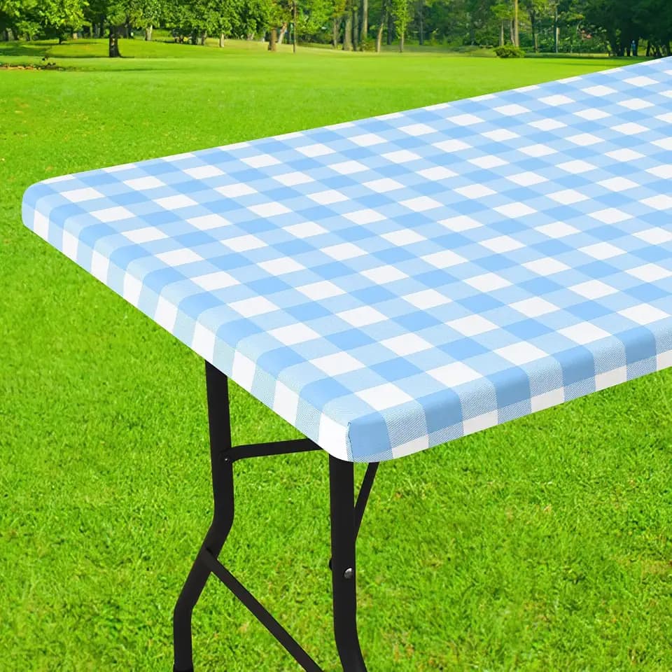 Smiry 4 Foot Picnic Table Cloth, Flannel Backed Fitted Vinyl tablecloths