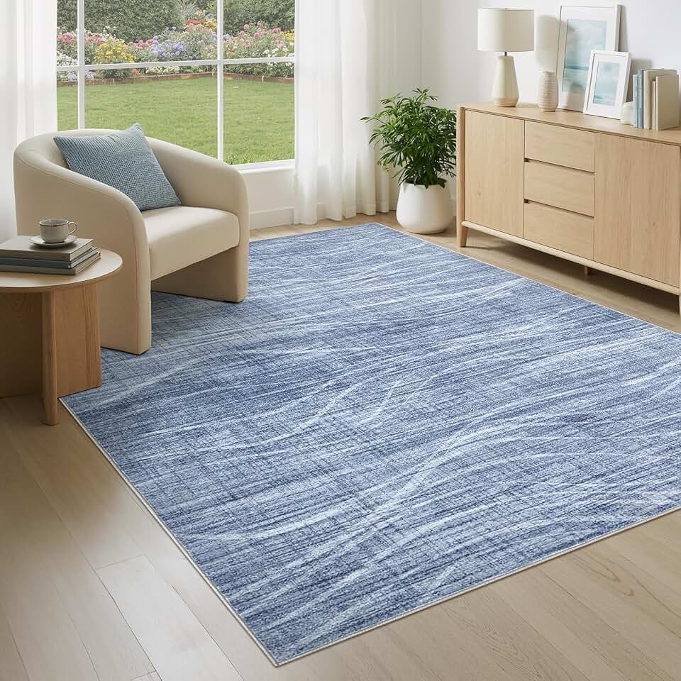 WITSHOCK 5x8 Area Rug Blue Rugs for Living Room, Washable Bedroom Carpet