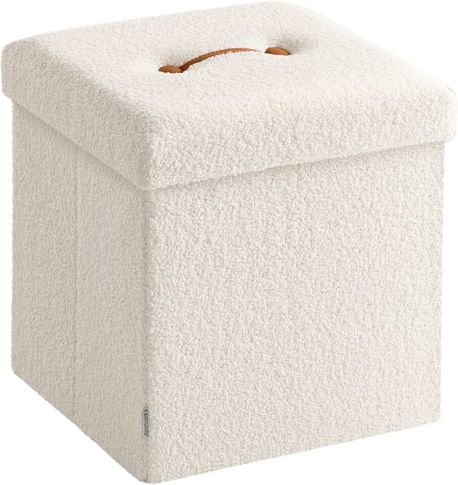 SONGMICS Small Folding Storage Ottoman, 15 x 15 x 15 Inches