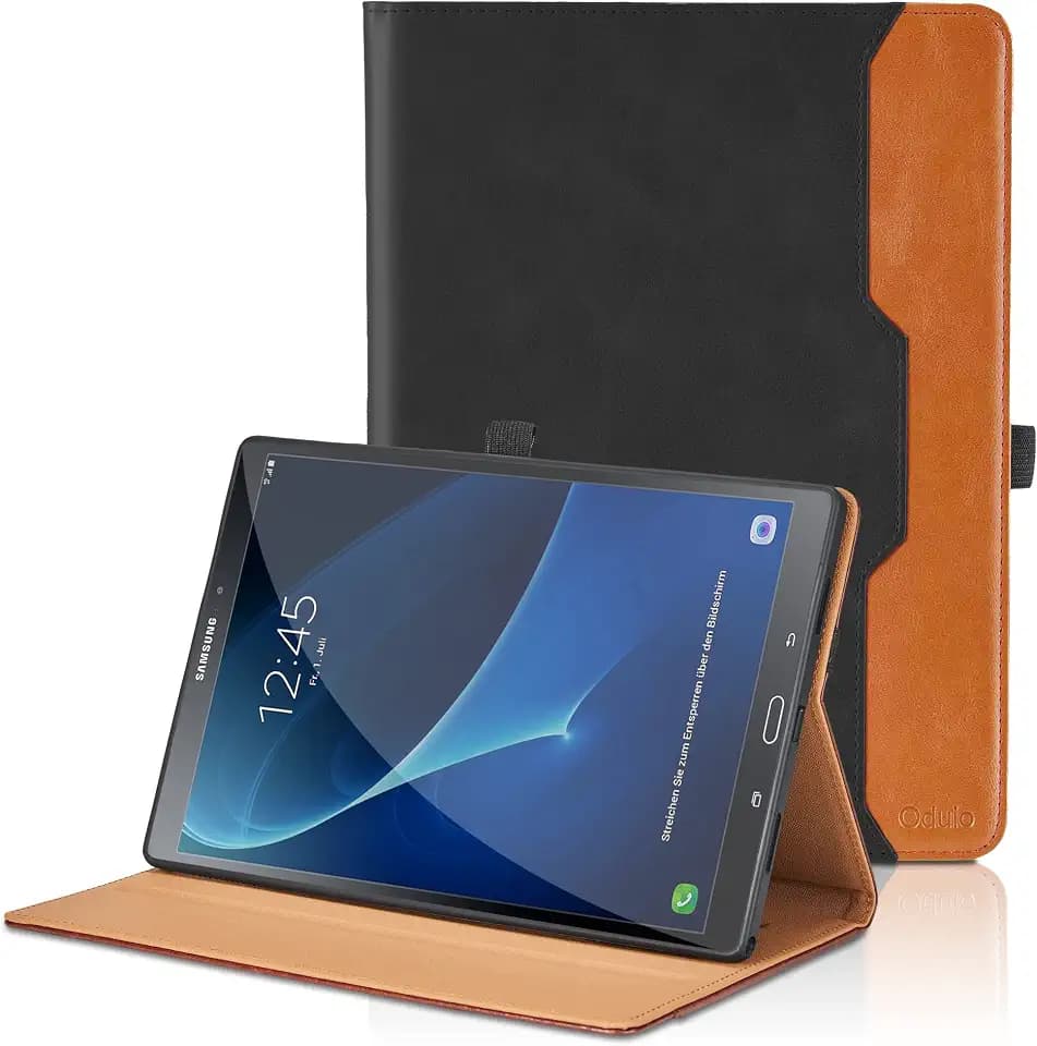 Hülle für Samsung Galaxy Tab A6 10.1 Zoll 2016 SM-T580/T585 PU Leder Schutzhülle mit Tasche und Stifthalter, Auto Schlaf/Aufwach Funktion Smart Cover mit Stand Funktion - Schwarz