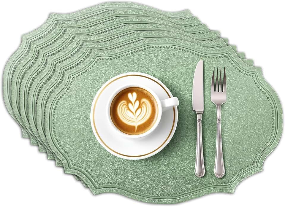 Durable Table Placemats Set of 6,Waterproof Non-Slip Heat Resistant Table Mats,Dual-Sided Faux Leather Place Mats for Dining Party Outdoor.