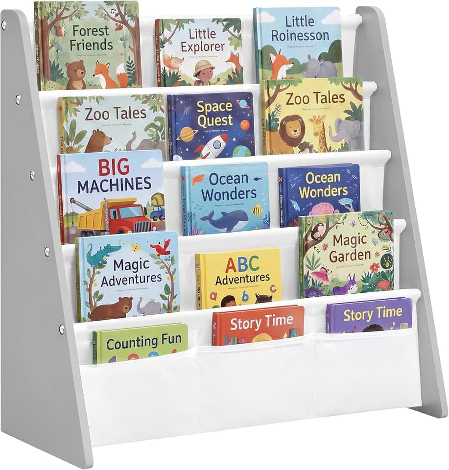SONGMICS Kids Bookshelf, 4-Tier Toddler Bookcase, 24.6 x 9.8 x 23.6 Inch