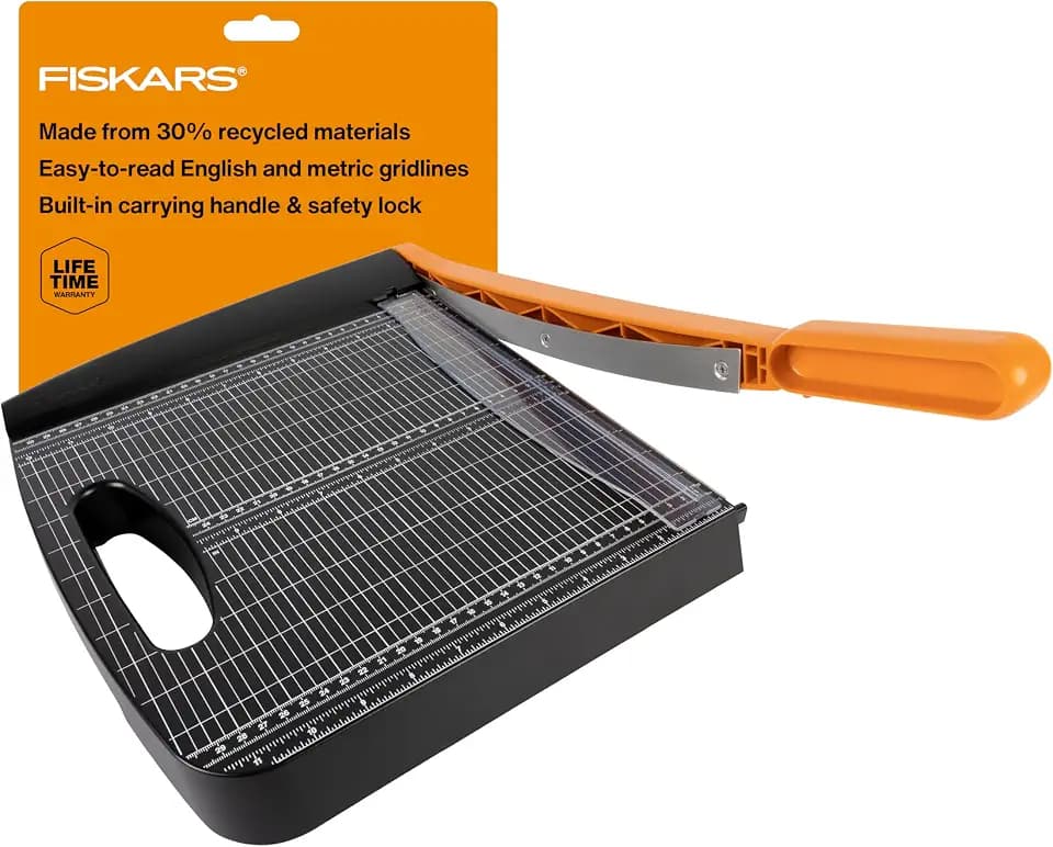 Fiskars 12" Recycled Bypass Guillotine Paper Cutter, Self-Sharpening