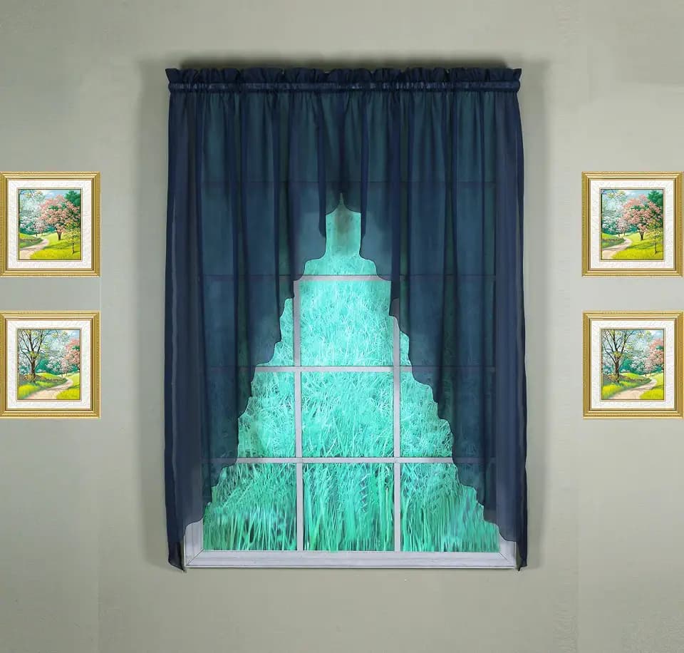 Today's Curtain Emelia Original Voile Swagger Pair 63", Navy, 90" W x 63" L