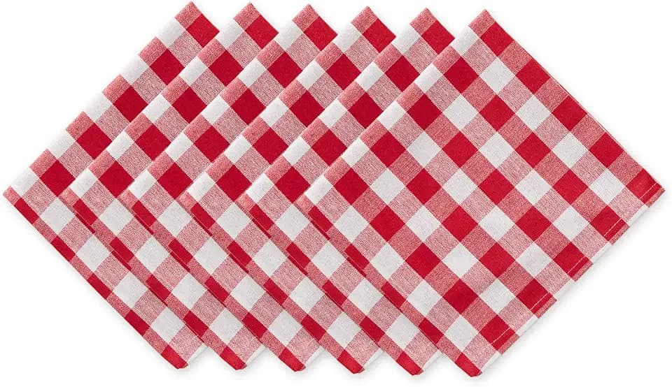 DII Checkered Tabletop Collection 100% Cotton, Machine Washable, Napkin Set, 20x20, Red, 6 Piece