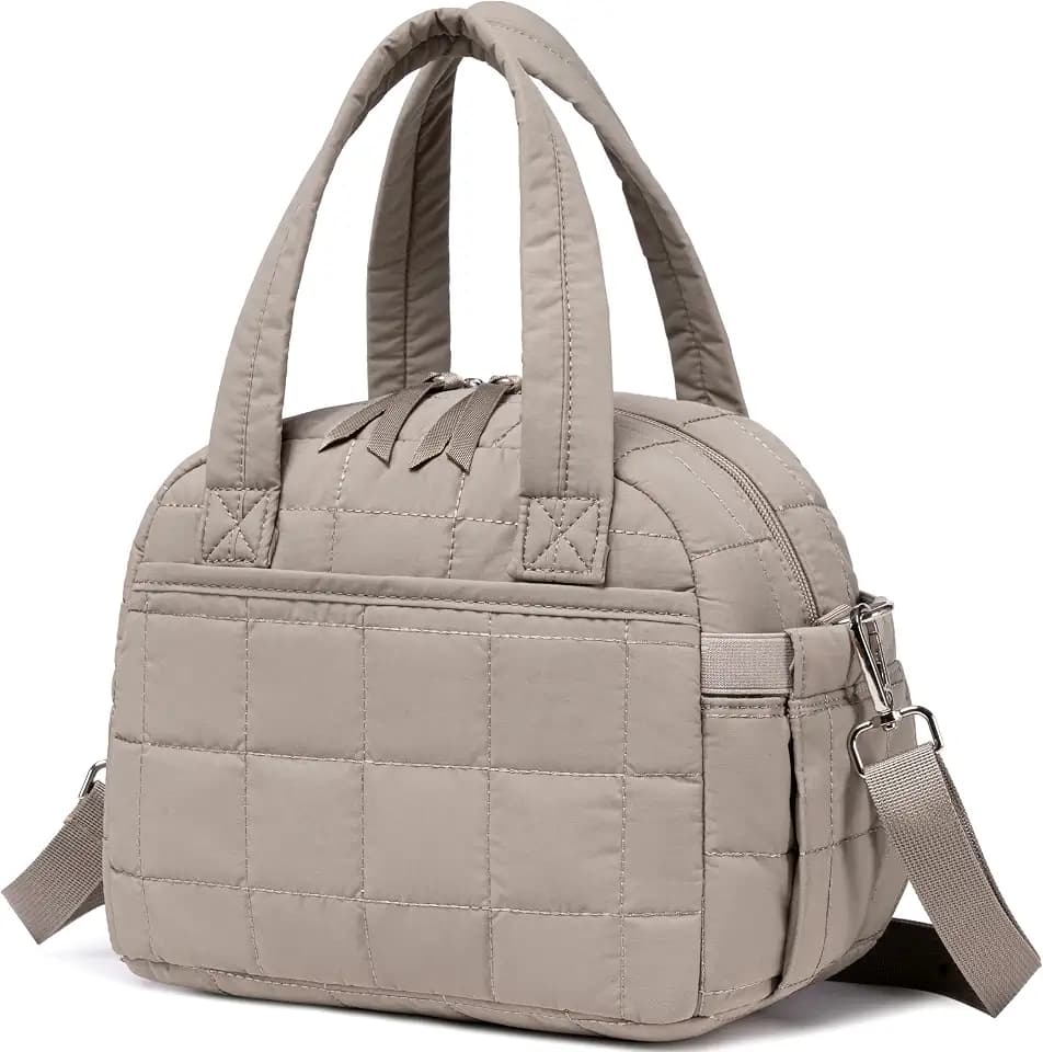 LEDAOU Lunch Box for Women, Quilted Insulated Lunch Bag, Puffy Lunch Tote with Adjustable Shoulder Strap for Work School Travel (Camel, Regular 9L)