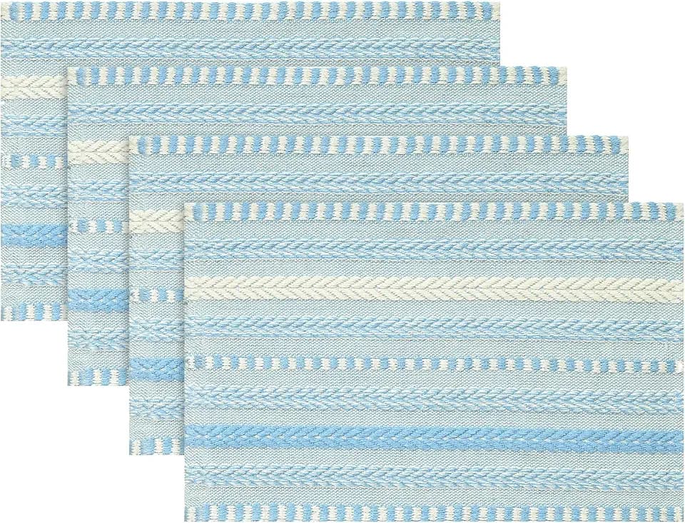 Artoid Mode Sky Blue Woven Braided Stripe Placemats Set of 4-12x18 Inch