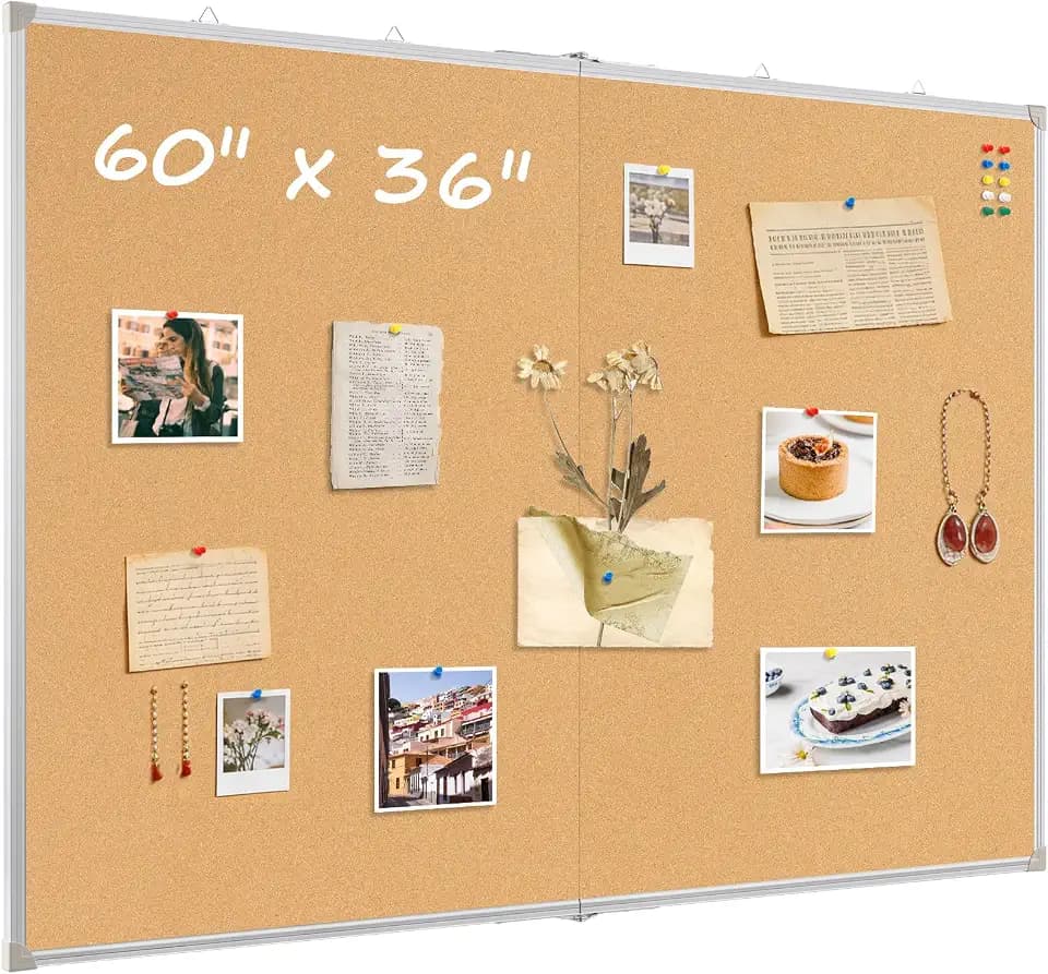 Double-Sided Large Foldable Cork Board, 60" x 36"