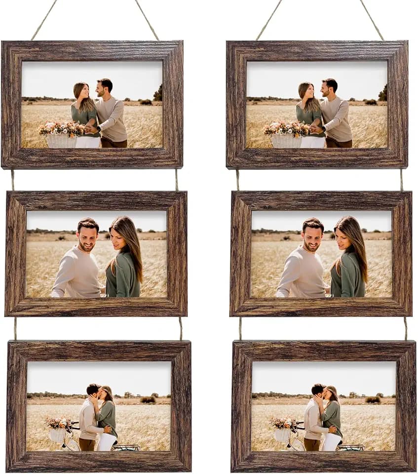 5x7 Wall Hanging Picture Frames Collage with 3 Opening Rustic Brown Frames 2 Pack