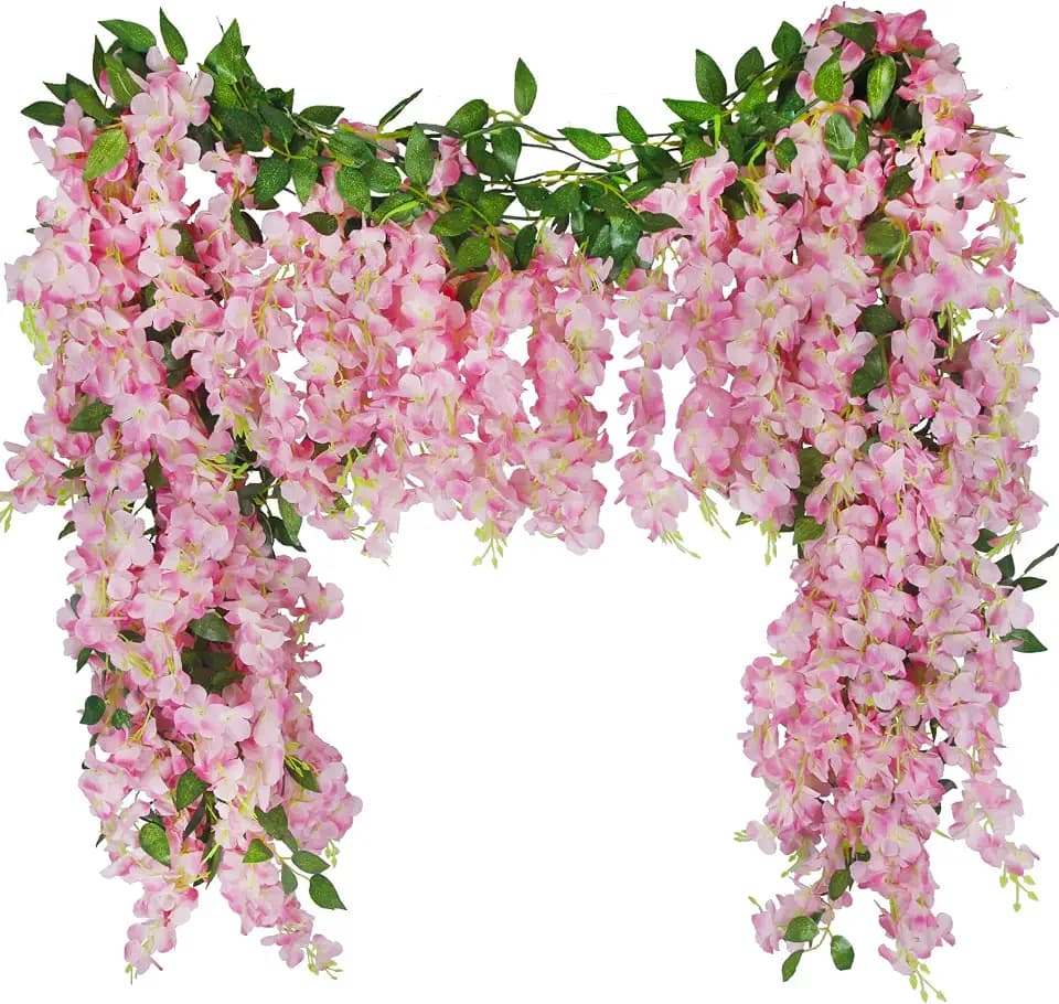 CISDUEO 6 Pcs Wisteria Hanging Flowers Wisteria Flowers Vine Garland Wedding Arch Decoration Pink Artificial Wisteria Vines Hanging Flower Vines Silk for Party Garden Home Table Backdrop 43 Ft