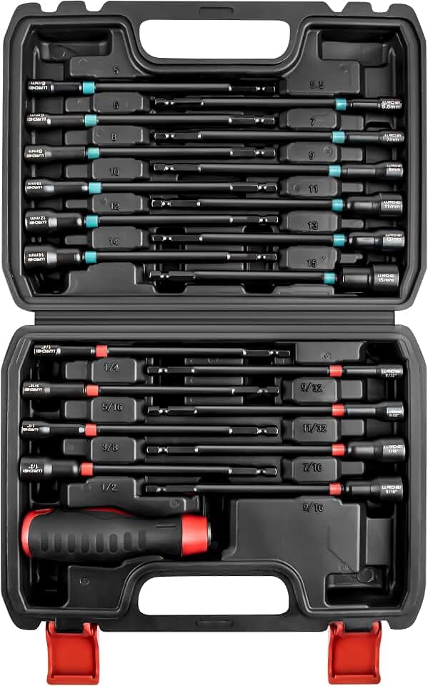 LLNDEI 21Pcs Magnetic Nut Driver Set SAE/Metric with Non-Slip Grip
