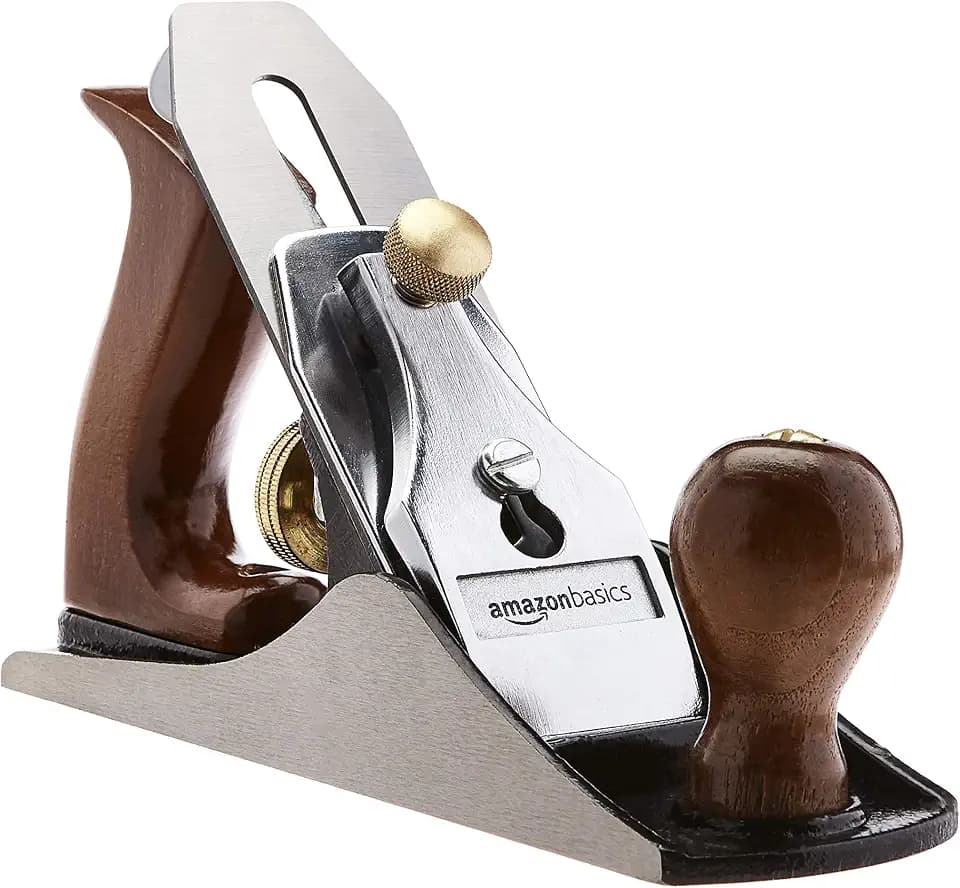 Amazon Basics No.4 Adjustable Precision Smoothing Bench Hand Plane with 2-Inch Blade and Wooden Handles for Woodworking, Brown