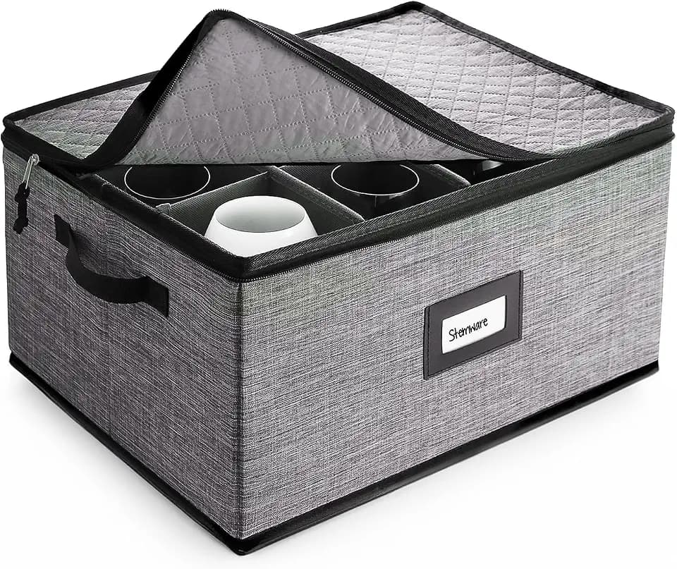 Hearth & Harbor Wine Glass Storage Box with Dividers, Stemware Storage