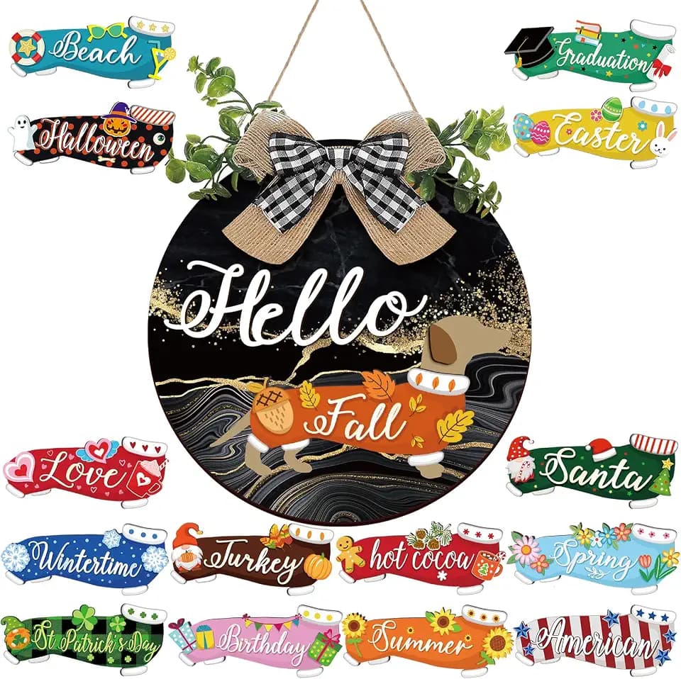 Glenmal Seasonal Dachshund Front Door Sign, 16 Pcs, Black Gold Style