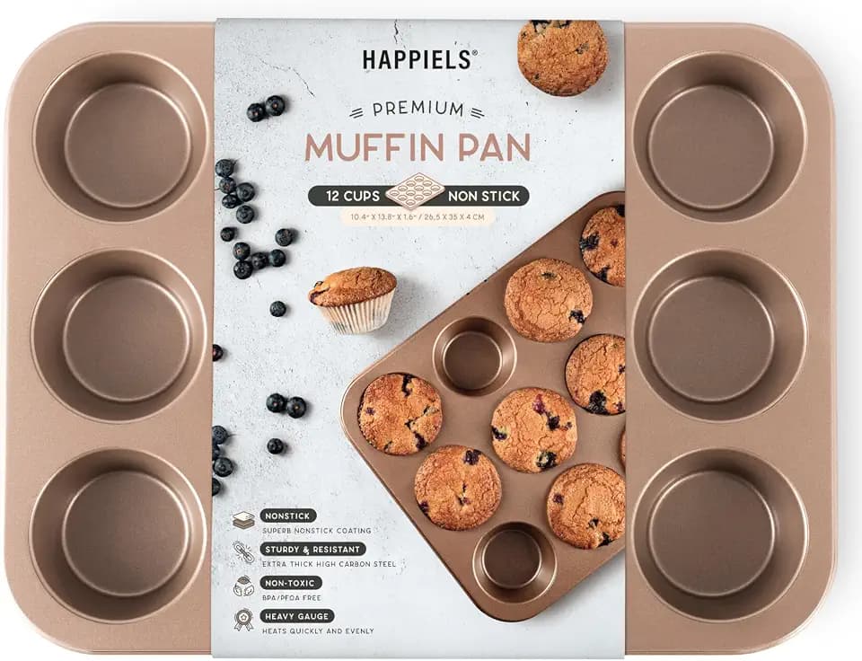 HAPPIELS 12 Cup Muffin Pan Nonstick, PFOA & BPA Free