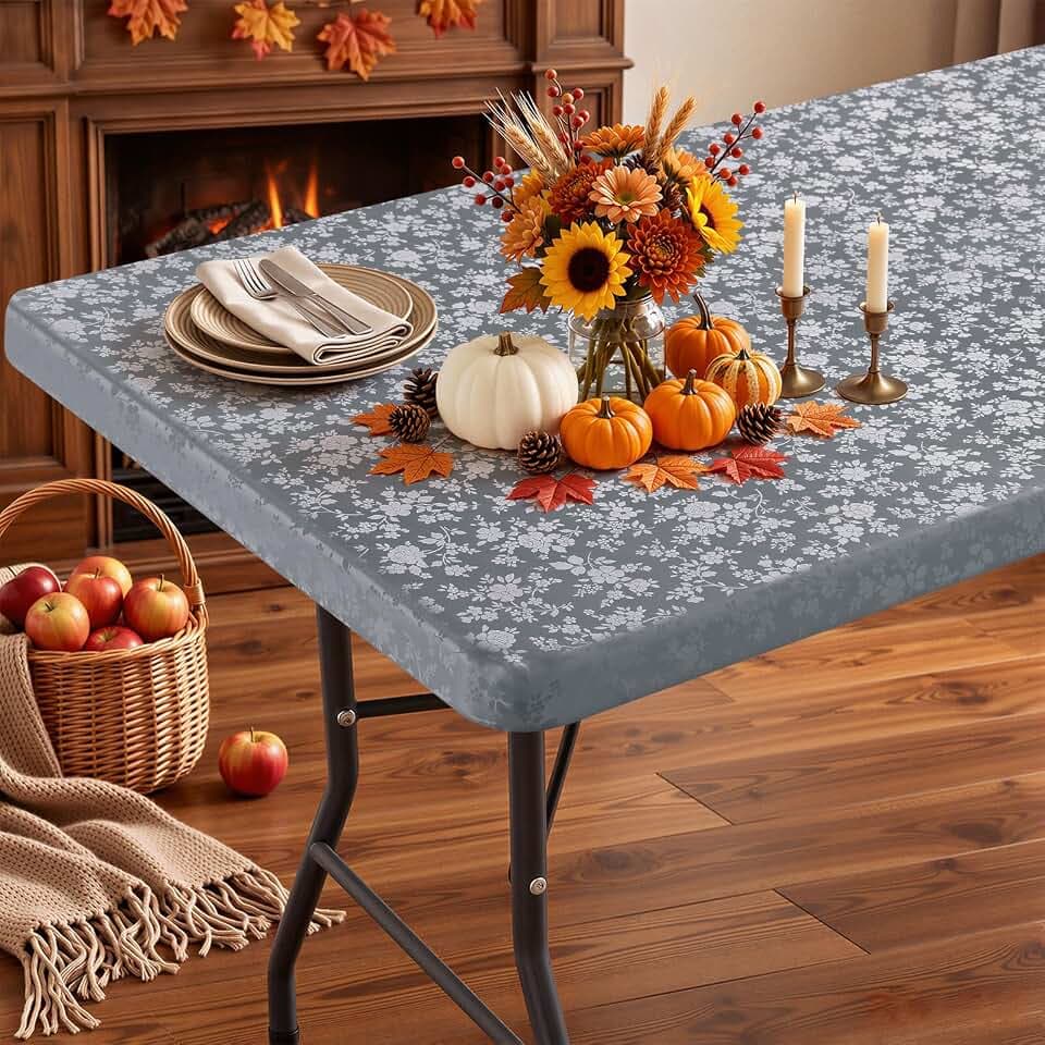 Smiry Heavy Duty Vinyl Fitted Tablecloths for 8 Foot Rectangle Tables