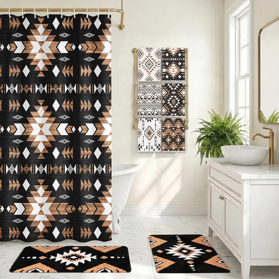 Britimes Bathroom Set of 9, for Bathroom Decor, Boho Tribal Aztec