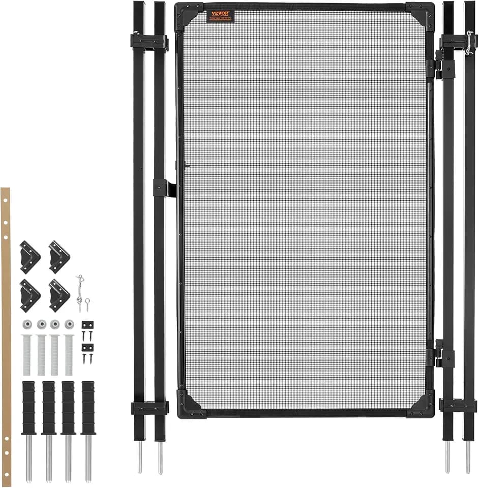 VEVOR Pool Fence Gate, 4 x 2.5 ft Inground Swimming Pool Fences Gate, Outdoor Security Fencing Door Kit with Metal Latch and Stopper, 352 GSM Teslin PVC Mesh, Square Tube, Easy Installation, Black