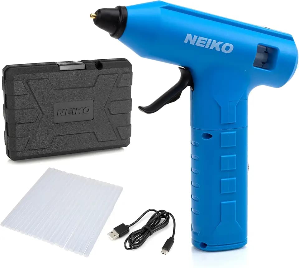 NEIKO 10582A Cordless Glue Gun, 20W Rechargeable, 20 Glue Sticks Included, Wireless Anti Drip Nozzle Mini Glue Gun for Arts and Crafts, Mini USB Charging Port, Insulated Nozzle