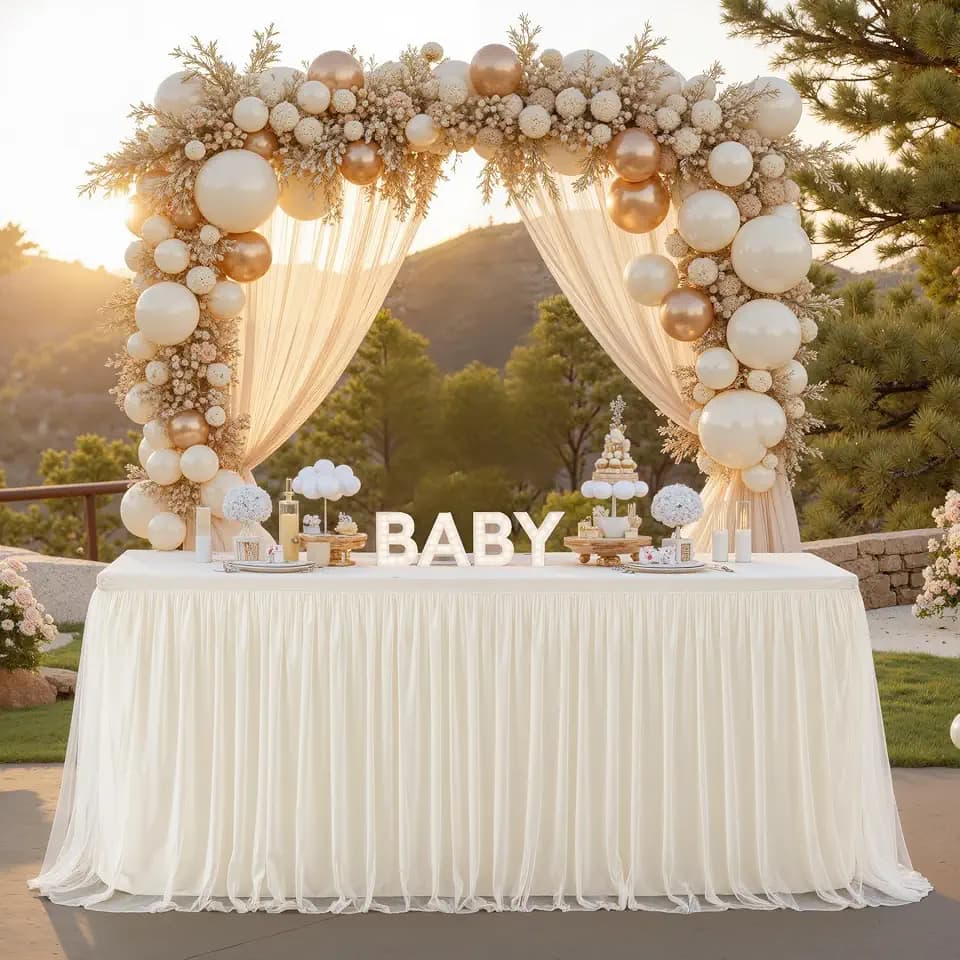 Suppromo Ivory Tulle Tablecloth for 6 Foot Rectangular Tables 6ft Ivory Table Cloth Rectangle Wrinkle Free Table Cover with Tutu Skirt for Wedding Birthday Party Bridal Shower Banquet