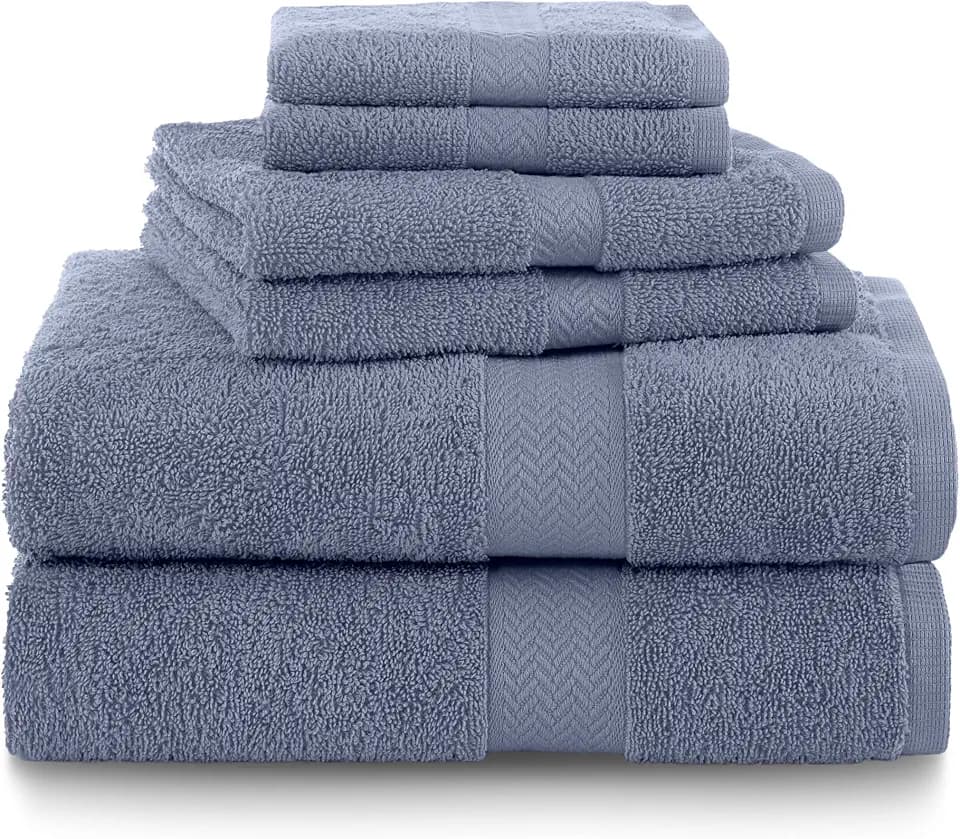 Martex 6-Piece 100% Ringspun Cotton Towel Set, Heather Blue