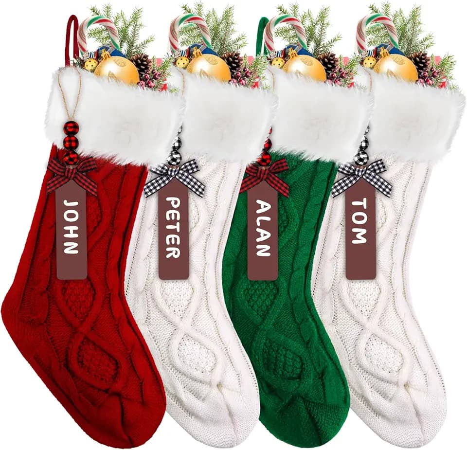 XIMISHOP 4PACK Christmas Stockings,18” Personalized Cable Knitted Stocking