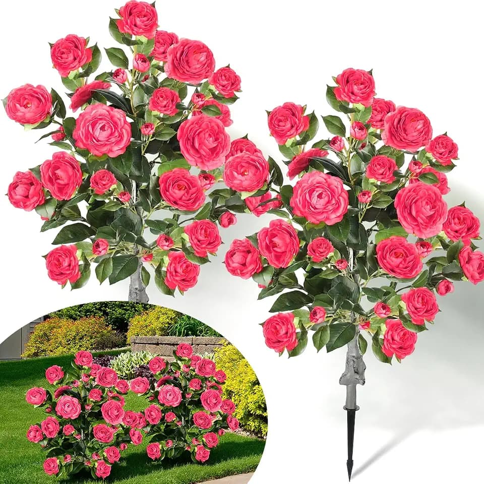 Lunmon 2 Pack Artificial Camellia Tree 3 Ft Spike Rose Pink