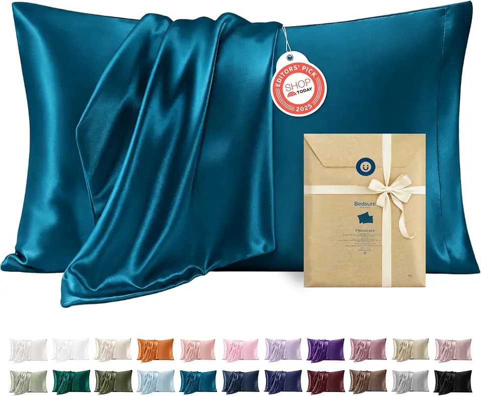 Bedsure Satin Pillowcases King Set of 2, Similar to Silk Pillow Cases Teal