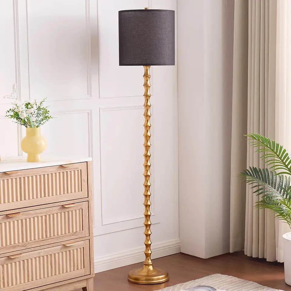 64.5" Black Gold Floor Lamp for Living Room, Brass Floor Lamps for Bedroom