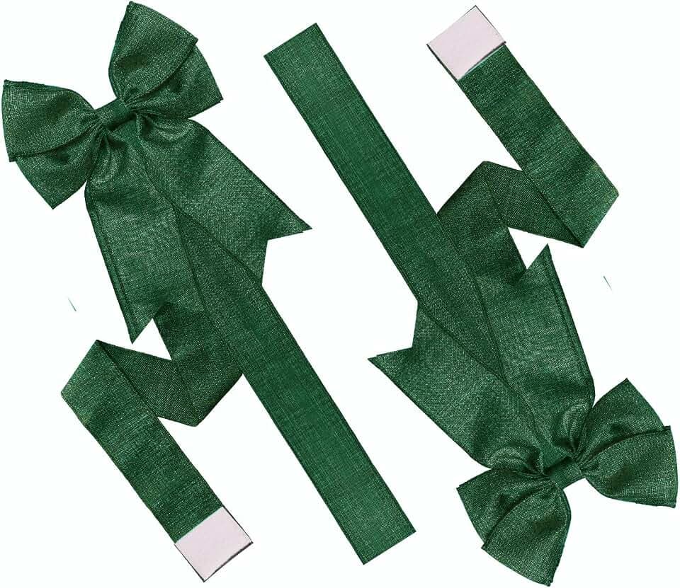 Meseey 4Pcs Dark Green Burlap Cabinet Bows Rustic Farmhouse Christmas Kitchen Decor