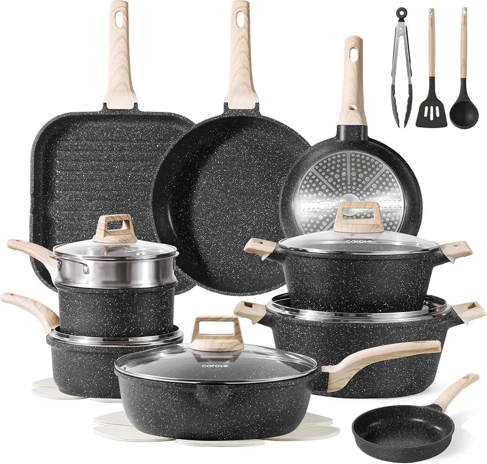 CAROTE 26pcs Nonstick Pots and Pans Set, Cookware Sets, with Grill Pan