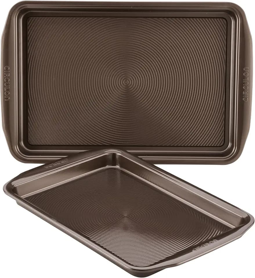 Circulon Bakeware Nonstick Cookie Pan Set, Cookie Sheets for Baking, 2-Pieces, Chocolate Brown