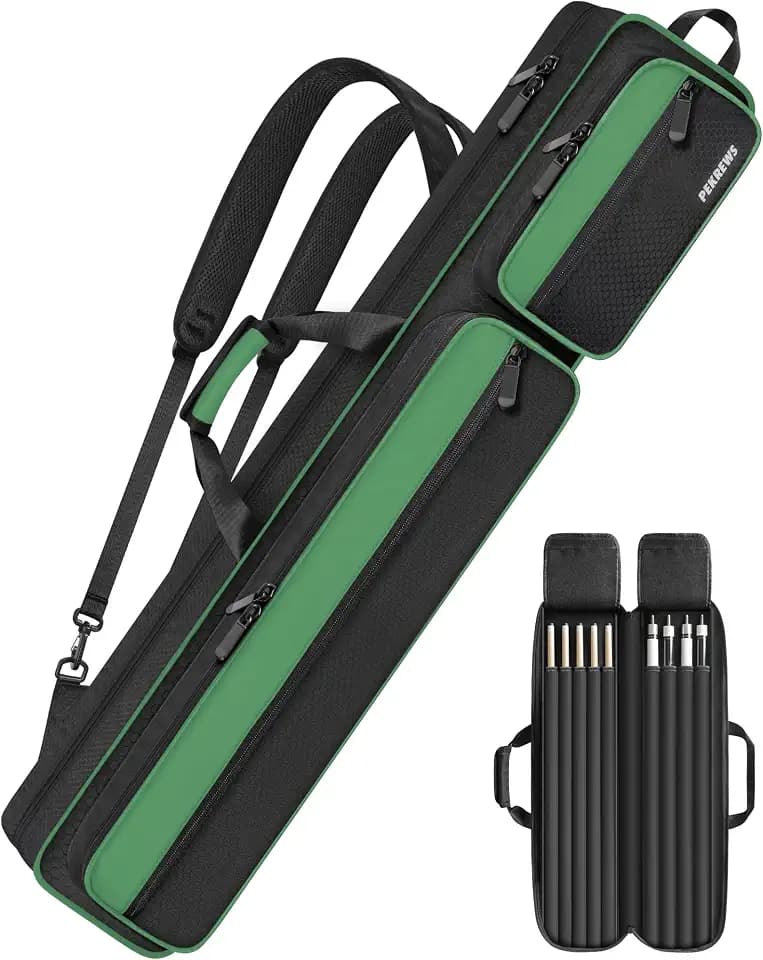 PEKREWS Pool Cue Case, 4x5 Pool Stick Bag with Multiple Accessory Pockets