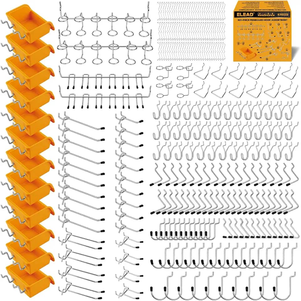 ELEAD 301-Piece Pegboard Hooks Kit, Peg Board Organizer Accessories with Bins for Organizing Various Tools, Fit 1/8 or 1/4 inch Pegboard for Hanging Storage, Garage, Workshop & Craft Room