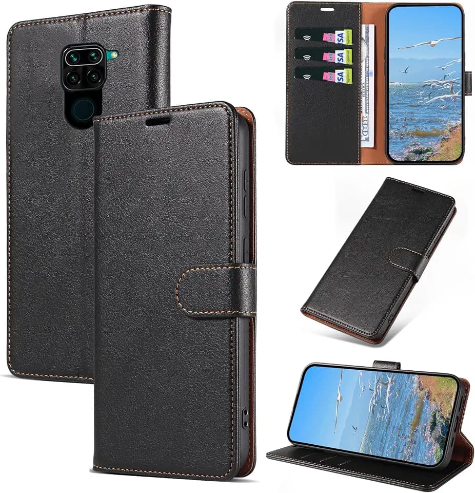 Hülle Kompatibel mit Xiaomi Redmi Note 9 / Redmi 10X 4G, Magnet Klappbar Handyhülle mit Kartenfach, PU Leder Stoßfest Schutzhülle für Xiaomi Redmi Note 9 / Redmi 10X 4G, Schwarz