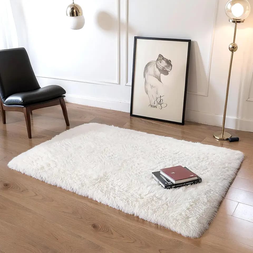 3x5 Thick Cream White Fluffy Shag Rug for Girls Bedroom, Plush Carpet