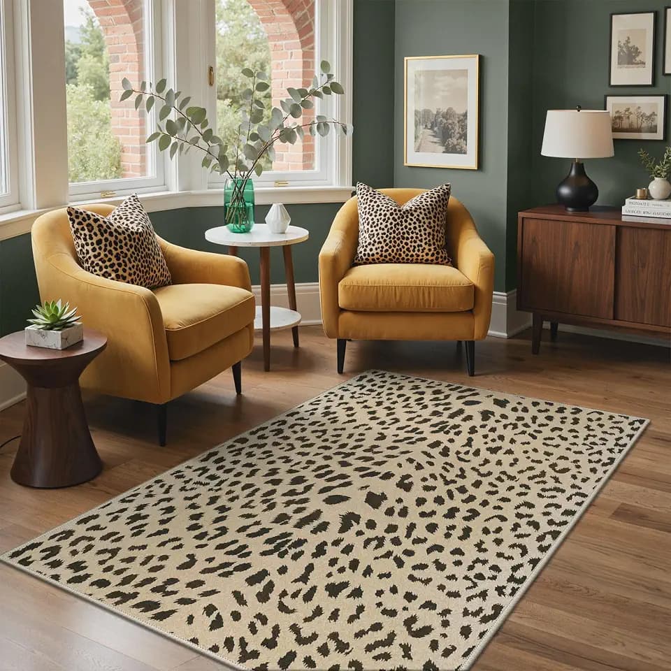 Bavni 3x5 Washable Rug Small Leopard Print Area Mat for Entryway Bathroom
