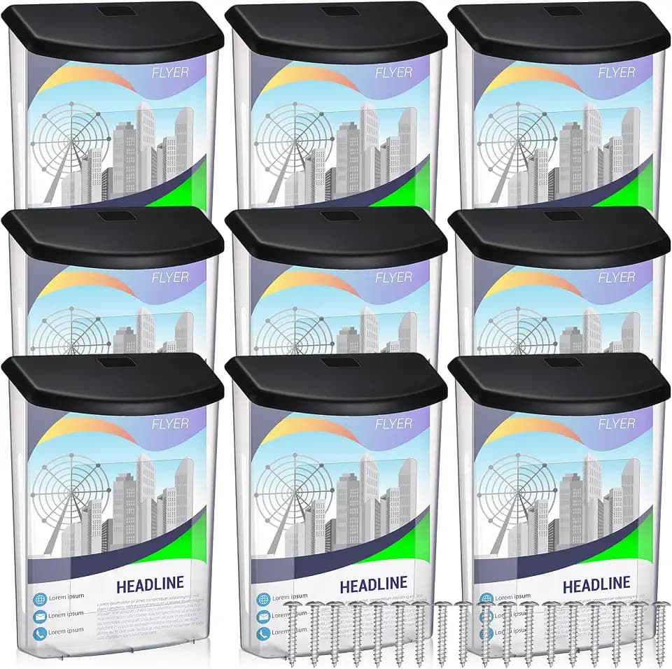Menkxi 9 Pcs Estate Brochure Box Wall Mount Waterproof Flyer Holder, Black