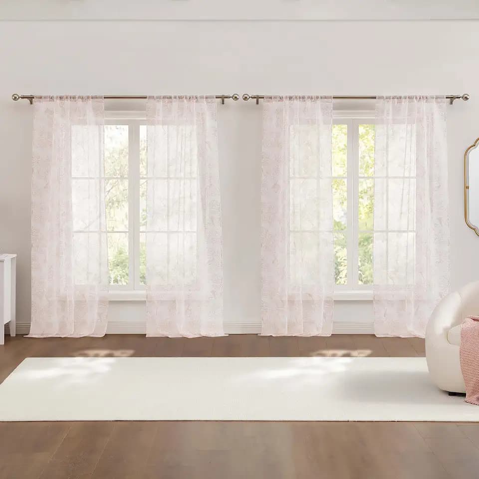 Laura Ashley Barnette Window Curtains, 4 Panels, Each 38" W x 96" L, Blush