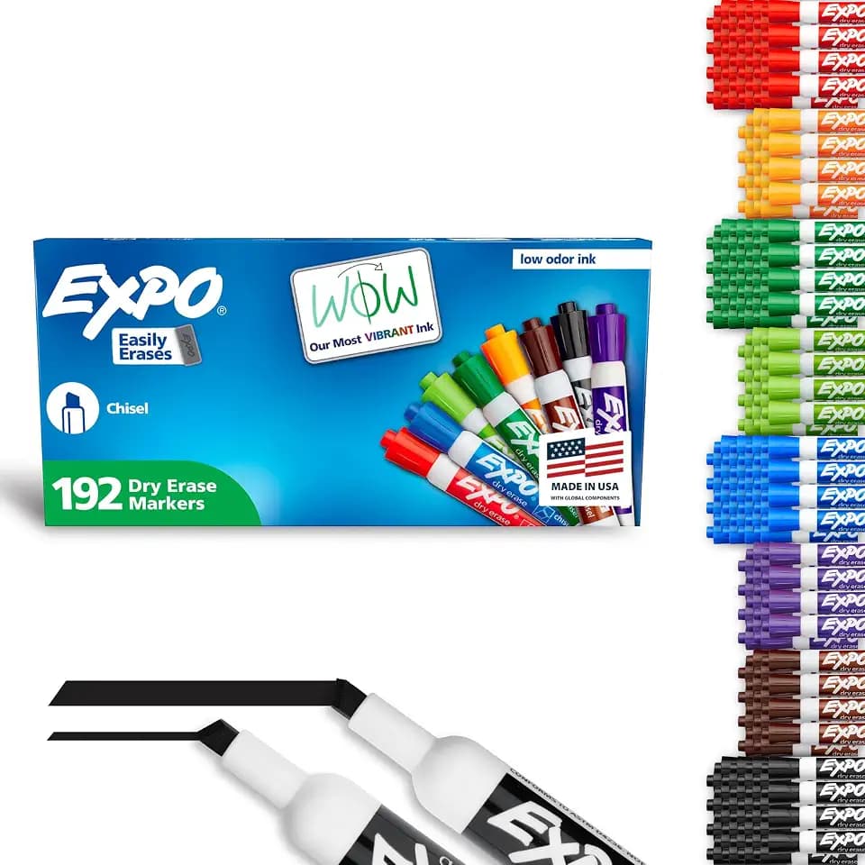 EXPO Dry Erase Markers, Low Odor Ink, Assorted Colors, Chisel Tip, 192 Count - Whiteboard, Calendar, Organization, Essential Supplies for Office, School, Classroom, Teachers
