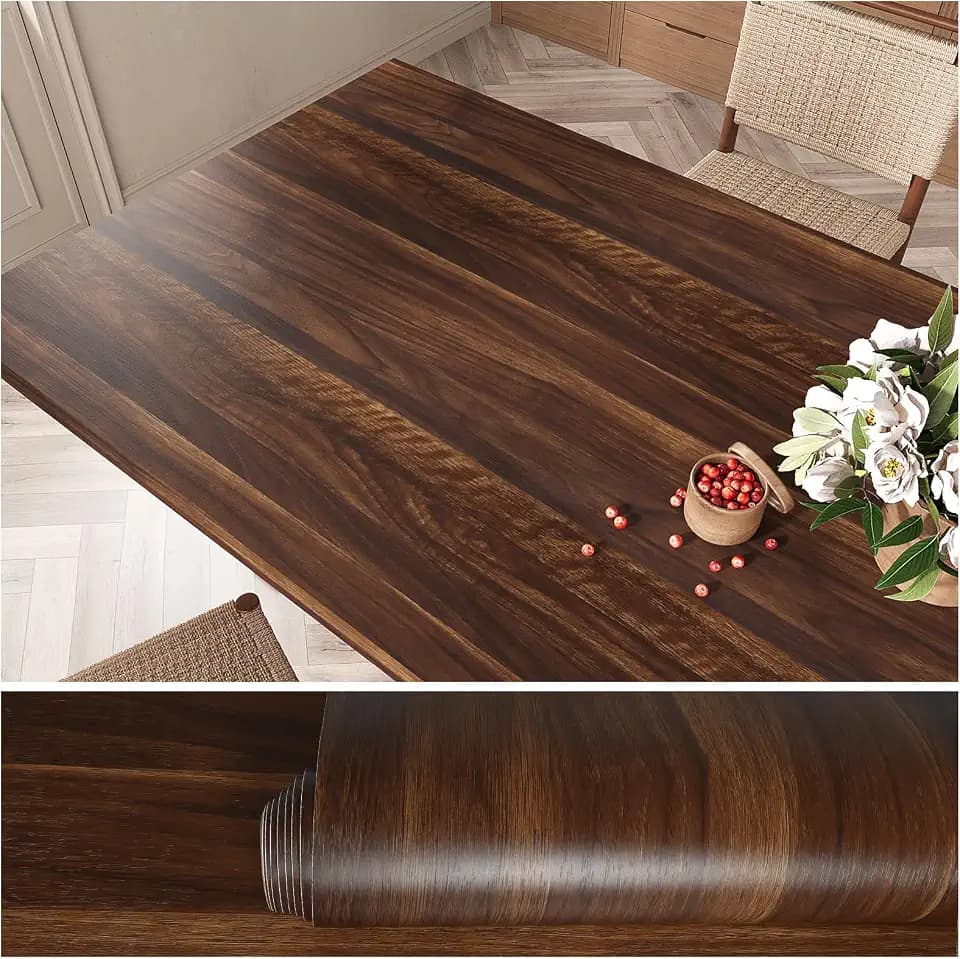 VEELIKE Large Size Natural Walnut Wood Contact Paper for Countertops Waterproof Peel and Stick 32''x354'' Brown Wood Wallpaper Removable Self Adhesive Wood Grain Contact Paper for Cabinets Desk Walls