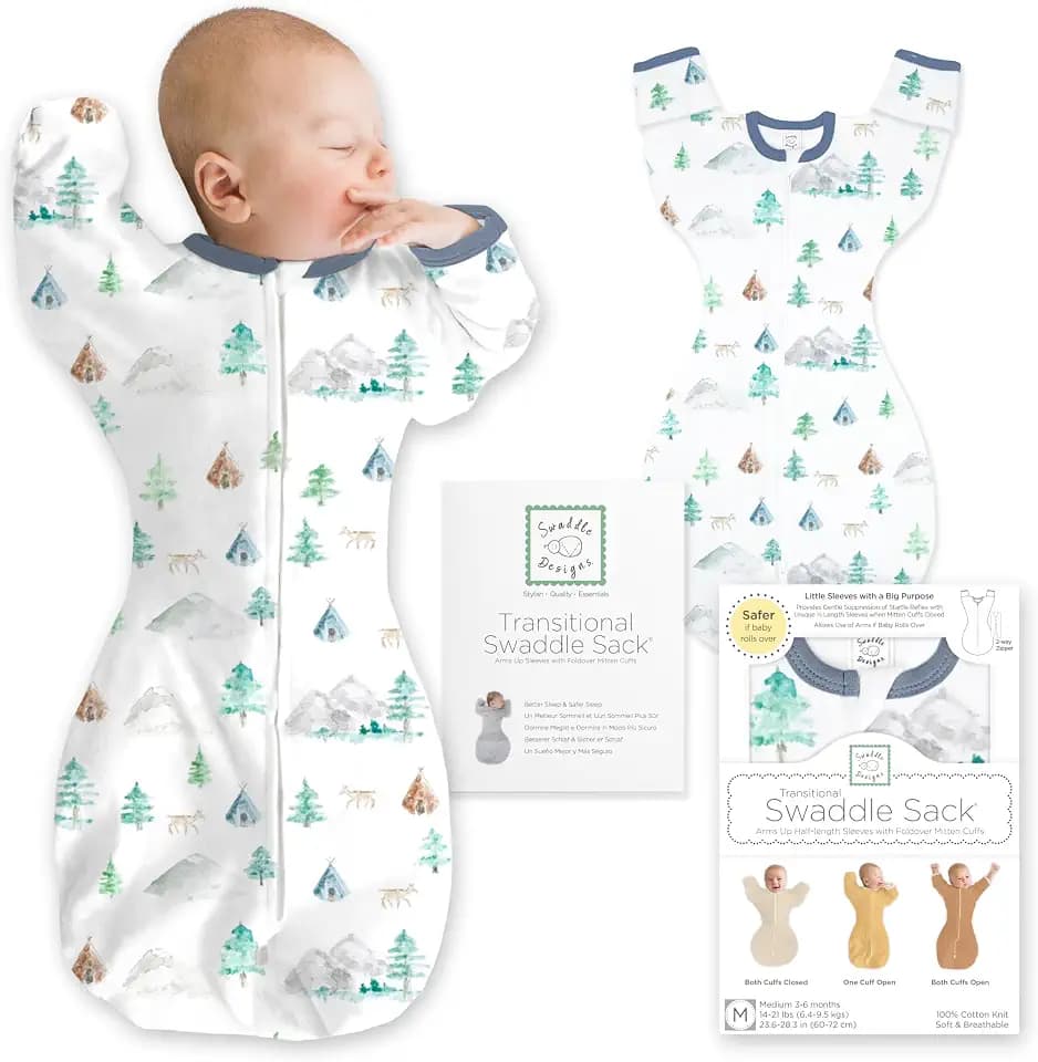 SwaddleDesigns Transitional Swaddle Sack, Cotton, Mountains & Trees, 0-3mo