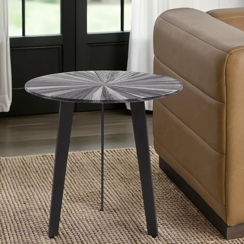 Armen Living Nina Mid-Century 18.5 in. Round Gray Coffee Table with Tempered Glass Top